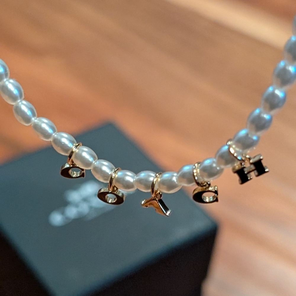 Coach Charms Pearl Cubic Zirconia Necklace + Dust Bag Nwt ❤️ - Picture 5 of 9
